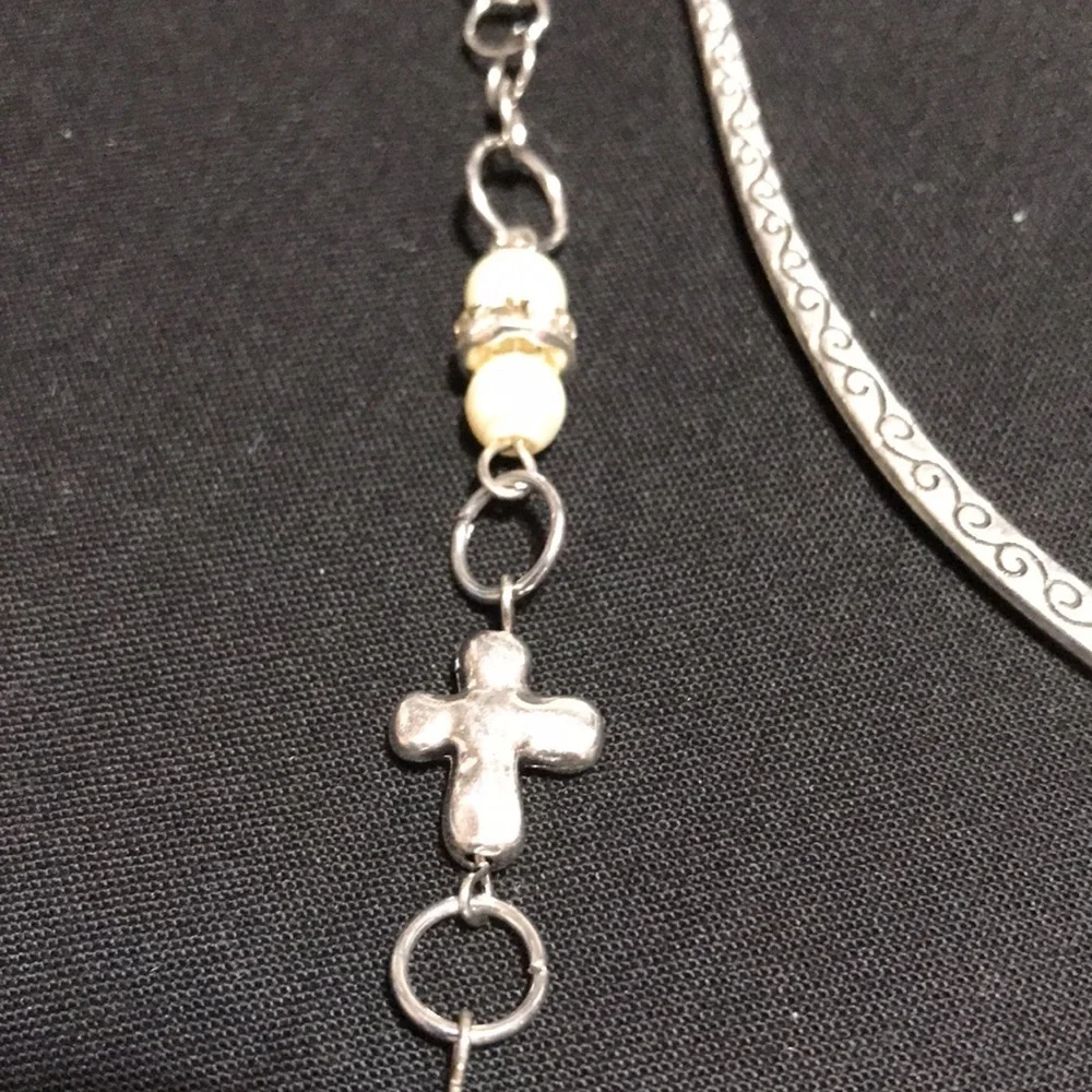Metal Shepherds Hook Bookmark w/Chain, Glass Beads & Rondels, & Metal Cross Bead